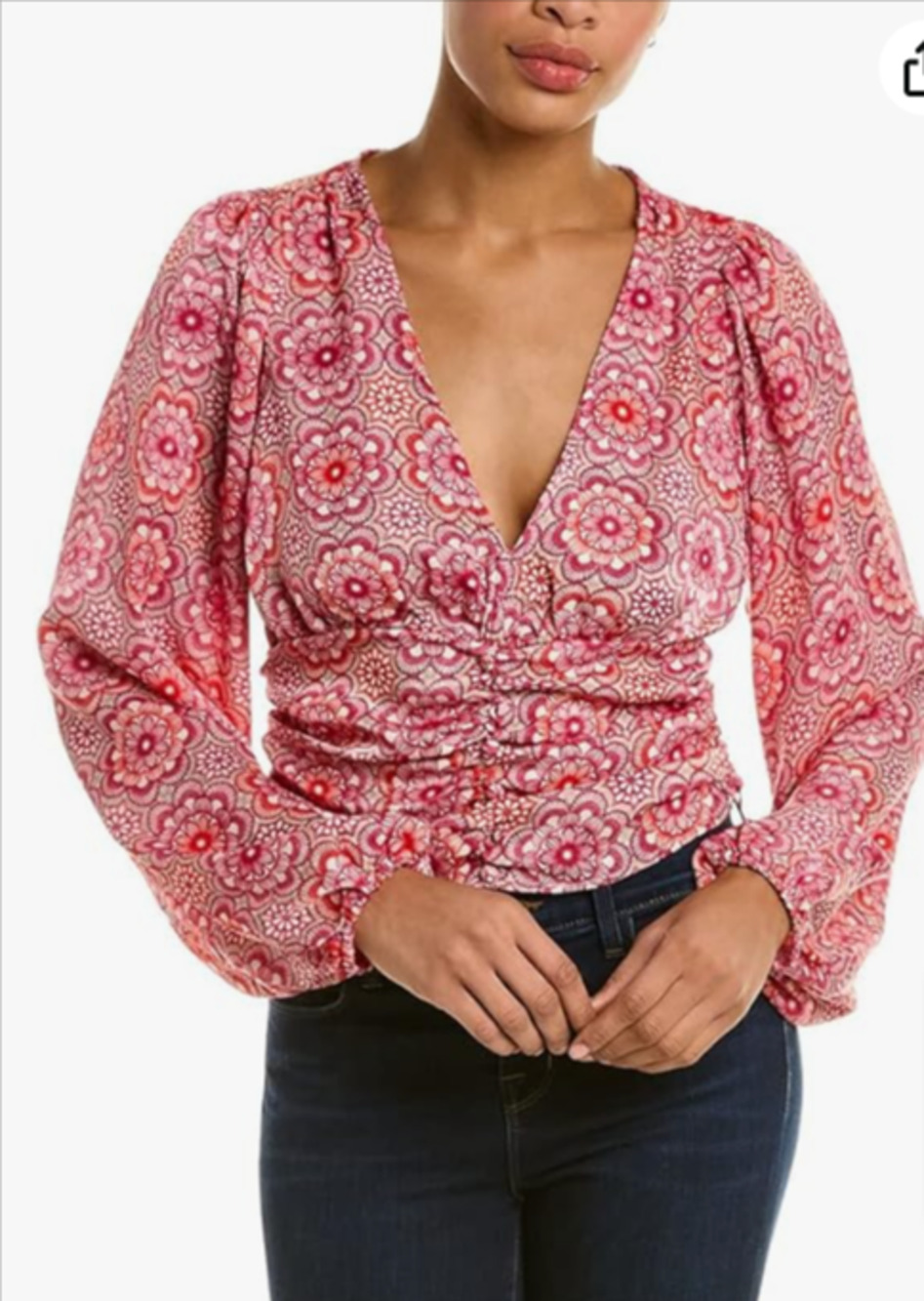 BCBGeneration Long Sleeve Top Fitted V Neck Cropped Blouse NEW M